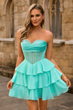 Corset Sweetheart A Line Green Homecoming Dress with Beading
