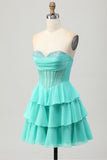 Yellow Strapless Tiered Corset A-Line Homecoming Dress with Beading