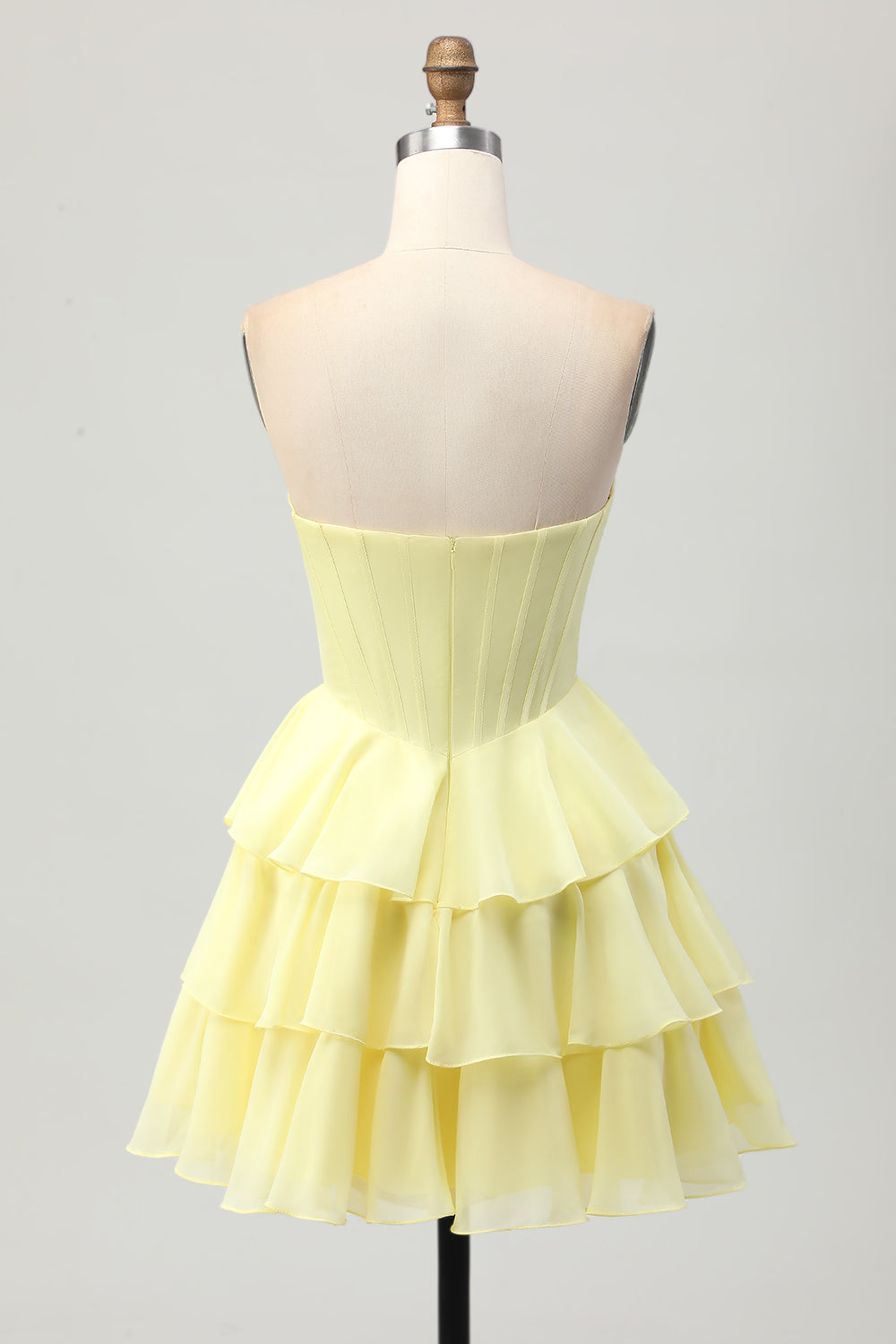 Yellow Strapless Tiered Corset A-Line Homecoming Dress with Beading