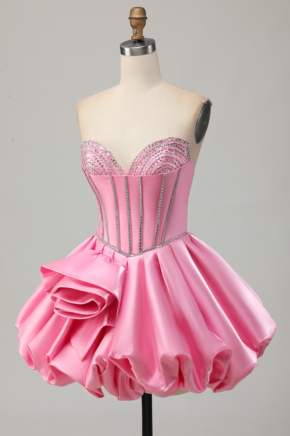 Pink Bodycon Sweetheart Satin Corset Homecoming Dress with Rhinestones