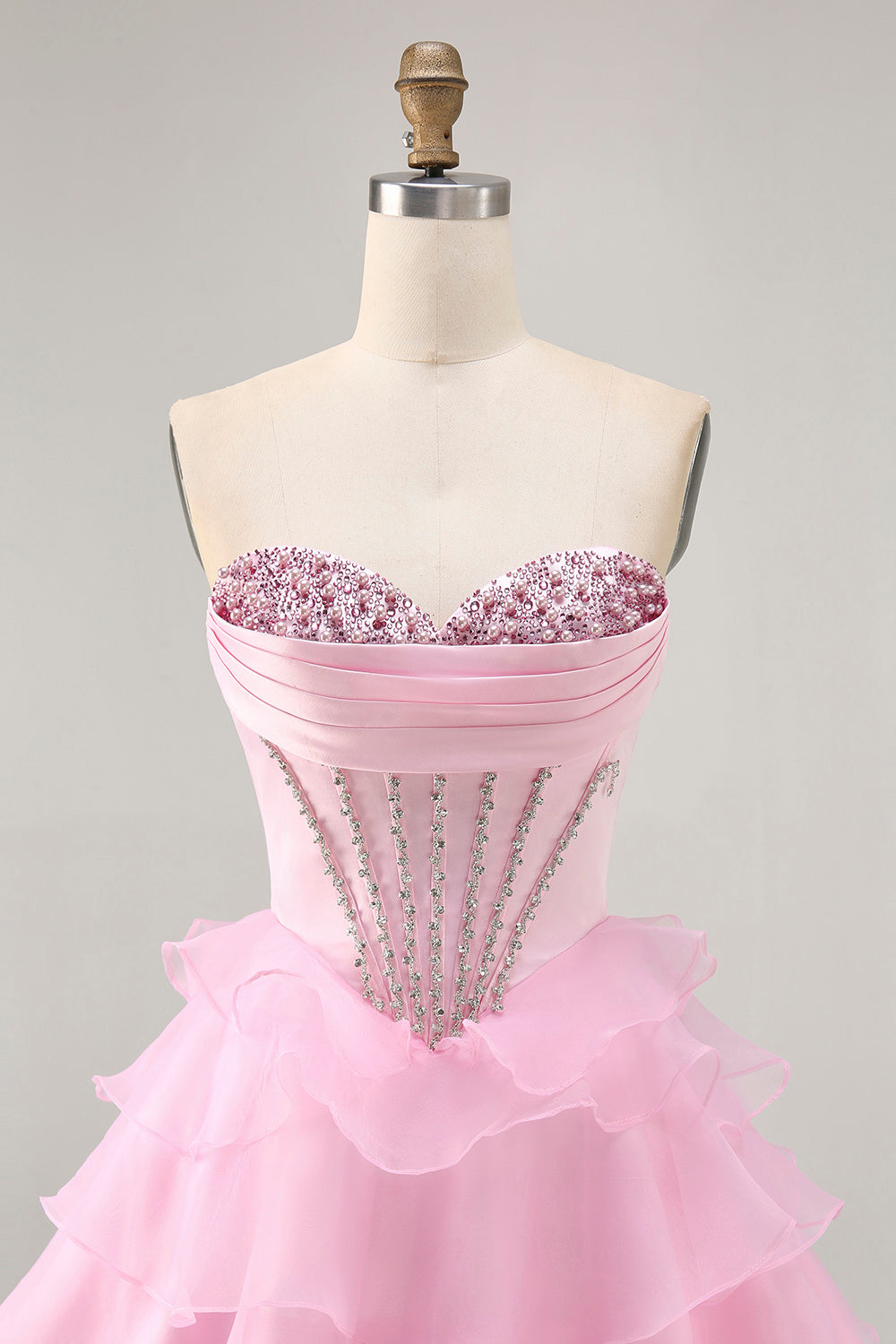 Black Strapless A Line Tiered Corset Homecoming Dress with Beading