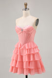 Blush A-Line Tiered Ruffle Corset Strapless Homecoming Dress
