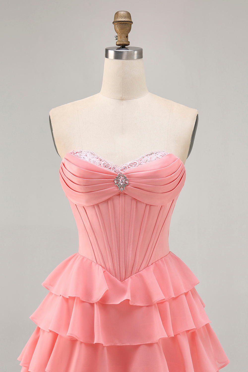 Blush A-Line Tiered Ruffle Corset Strapless Homecoming Dress