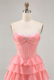 Blush A-Line Tiered Ruffle Corset Strapless Homecoming Dress
