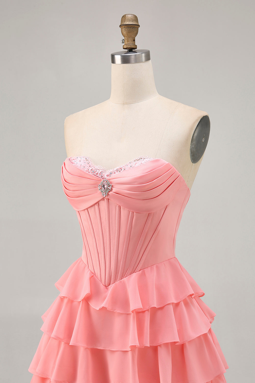 Blush A-Line Tiered Ruffle Corset Strapless Homecoming Dress