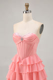 Blush A-Line Tiered Ruffle Corset Strapless Homecoming Dress