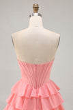 Blush A-Line Tiered Ruffle Corset Strapless Homecoming Dress