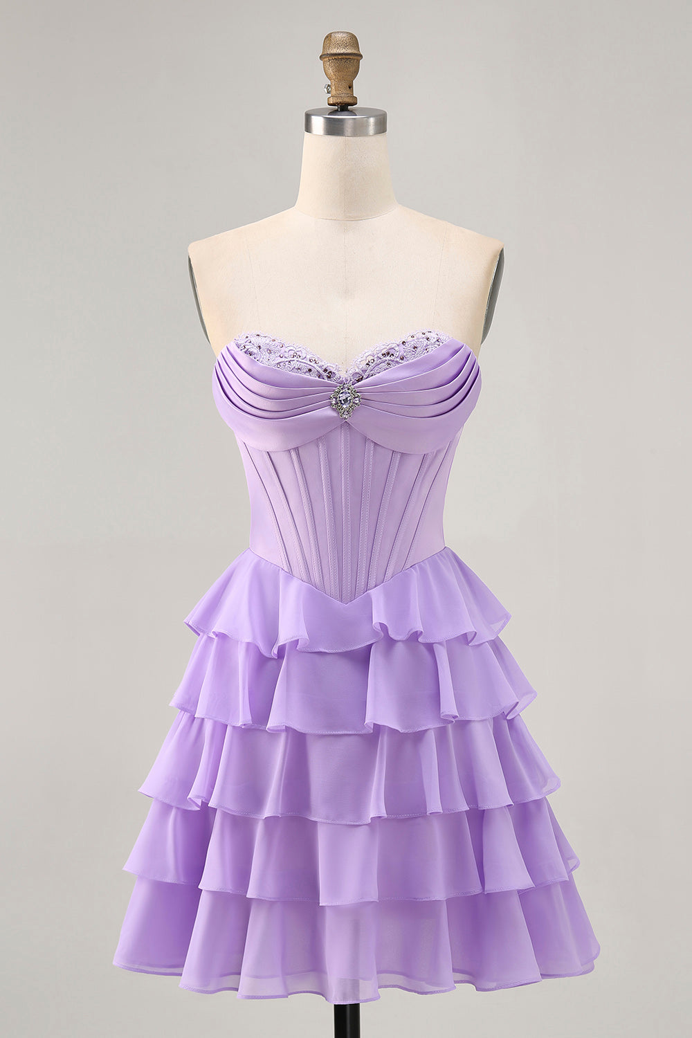 Blush A-Line Tiered Ruffle Corset Strapless Homecoming Dress