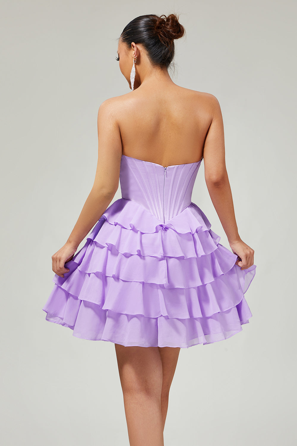 Purple Corset Tiered Ruffle Strapless A-Line Homecoming Dress