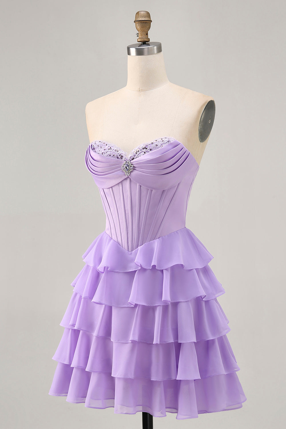 Blush A-Line Tiered Ruffle Corset Strapless Homecoming Dress