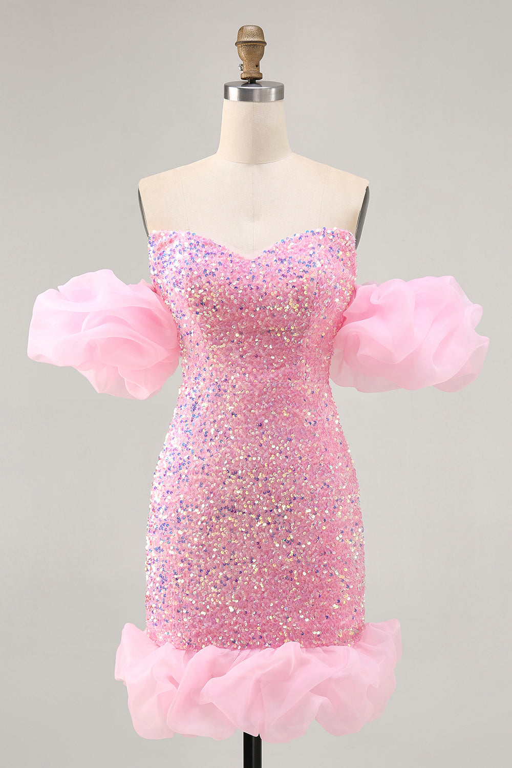 Pink Sequin Bodycon Homecoming Dress With Detachable Sleeves