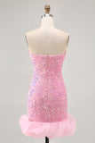 Pink Sequin Bodycon Homecoming Dress With Detachable Sleeves