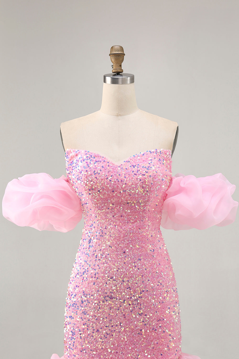 Pink Sequin Bodycon Homecoming Dress With Detachable Sleeves