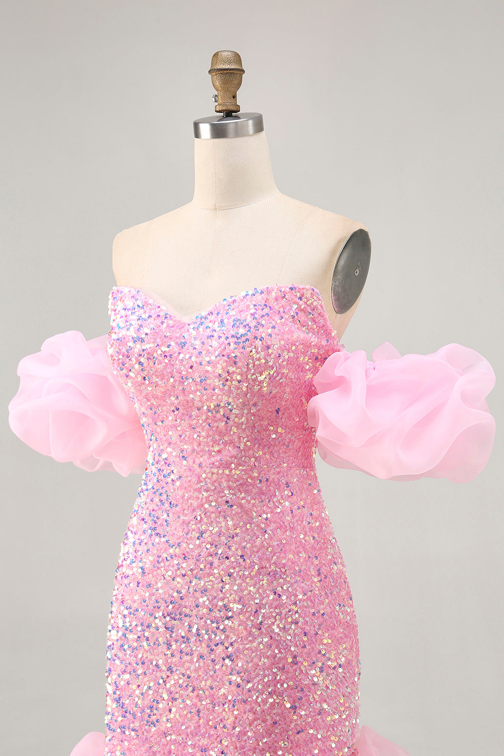 Pink Sequin Bodycon Homecoming Dress With Detachable Sleeves