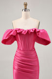 Fuchsia Off The Shoulder Corset Bodycon Homecoming Dress