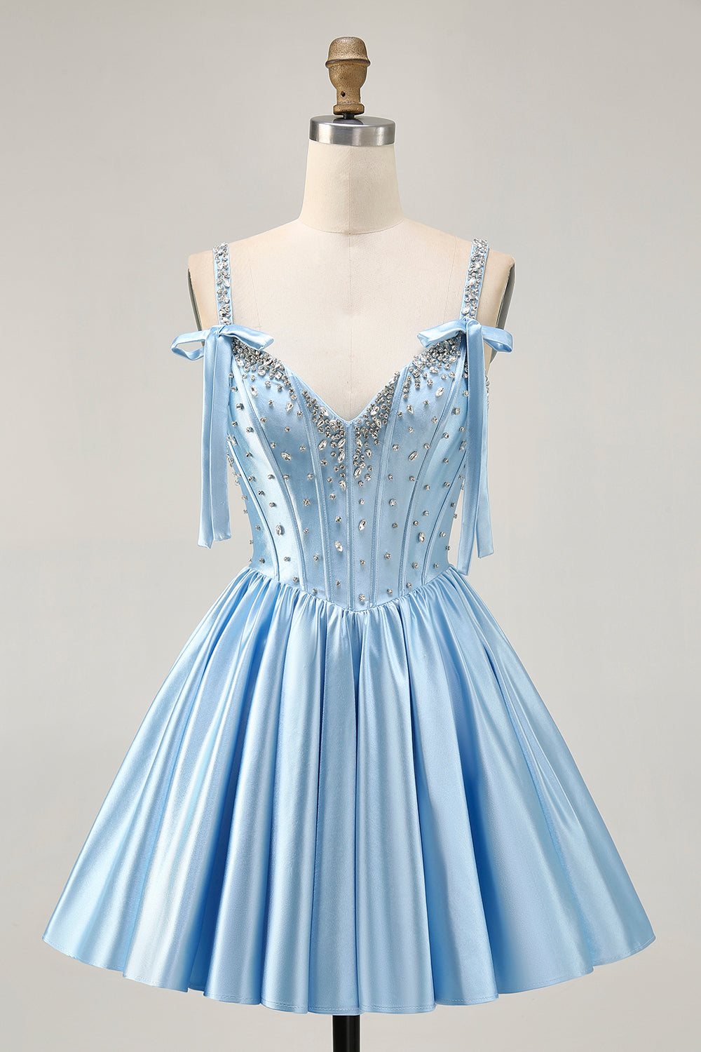 Satin Blue Corset A Line Homecoming Dress with Beading