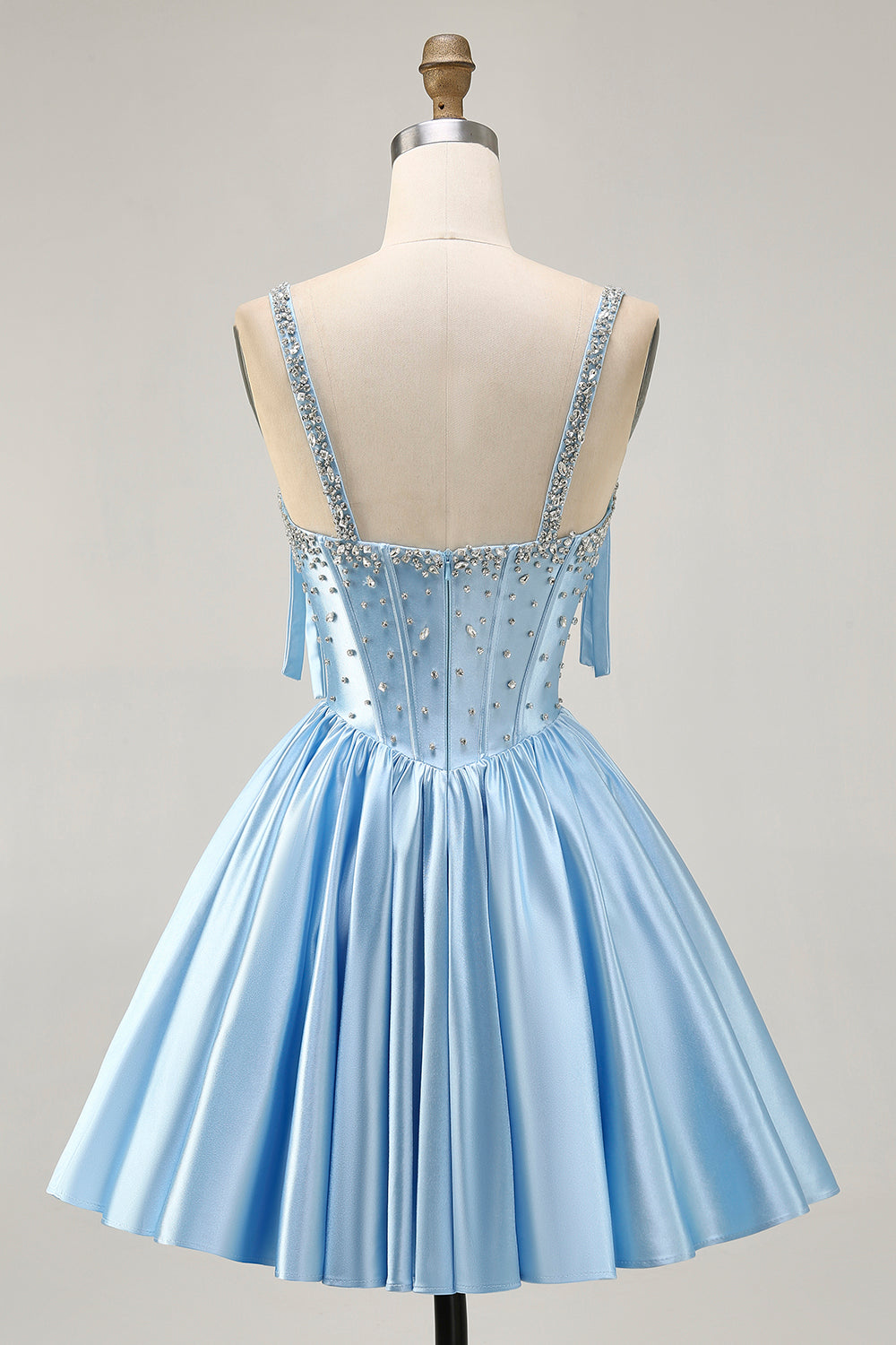 Satin Blue Corset A Line Homecoming Dress with Beading