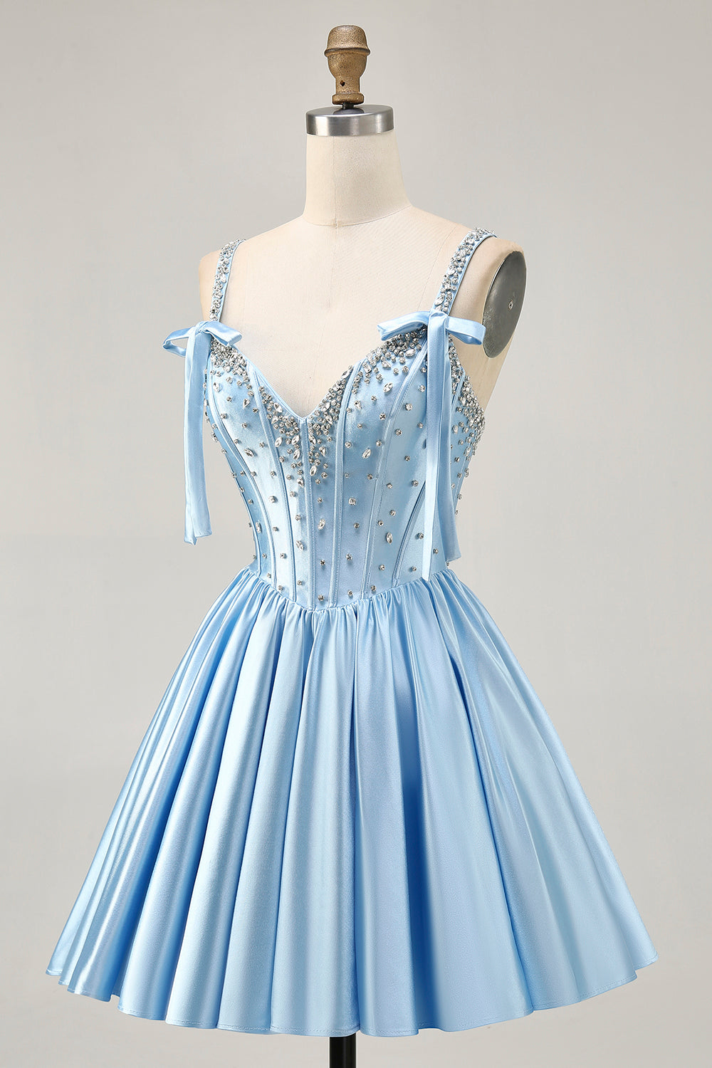 Satin Blue Corset A Line Homecoming Dress with Beading