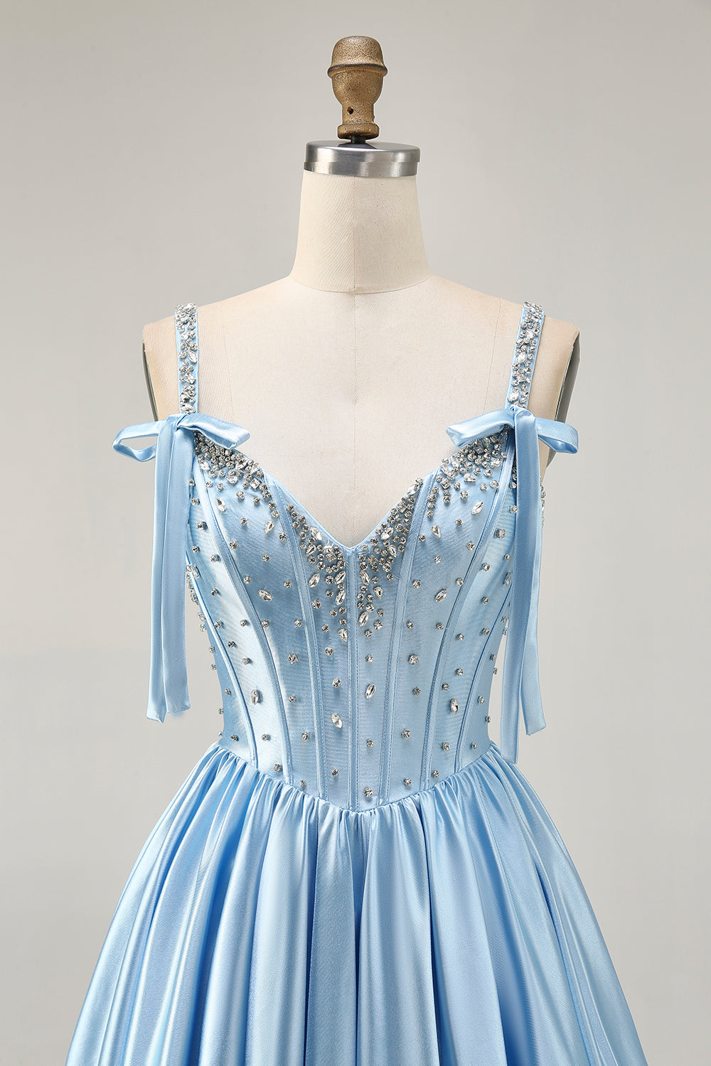 Satin Blue Corset A Line Homecoming Dress with Beading