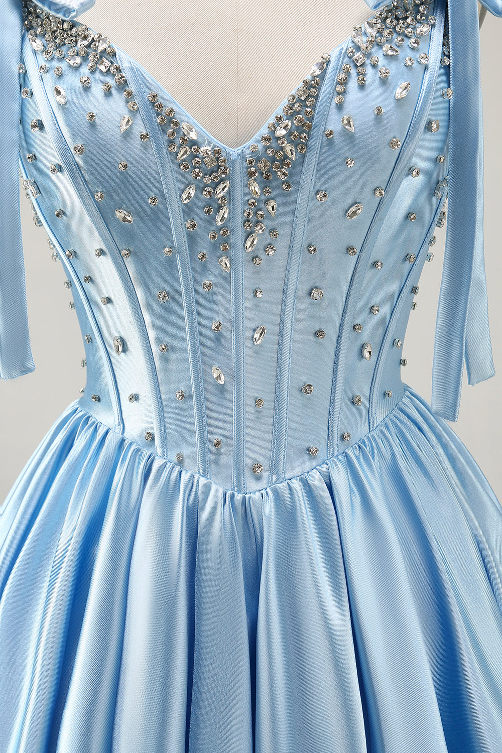 Satin Blue Corset A Line Homecoming Dress with Beading