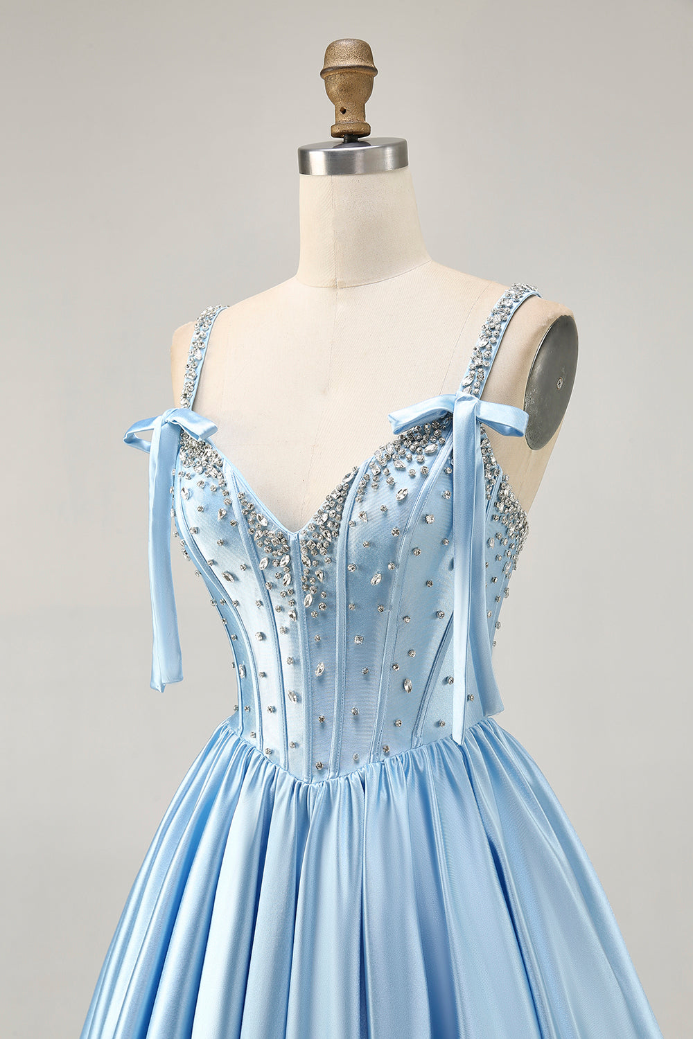 Satin Blue Corset A Line Homecoming Dress with Beading