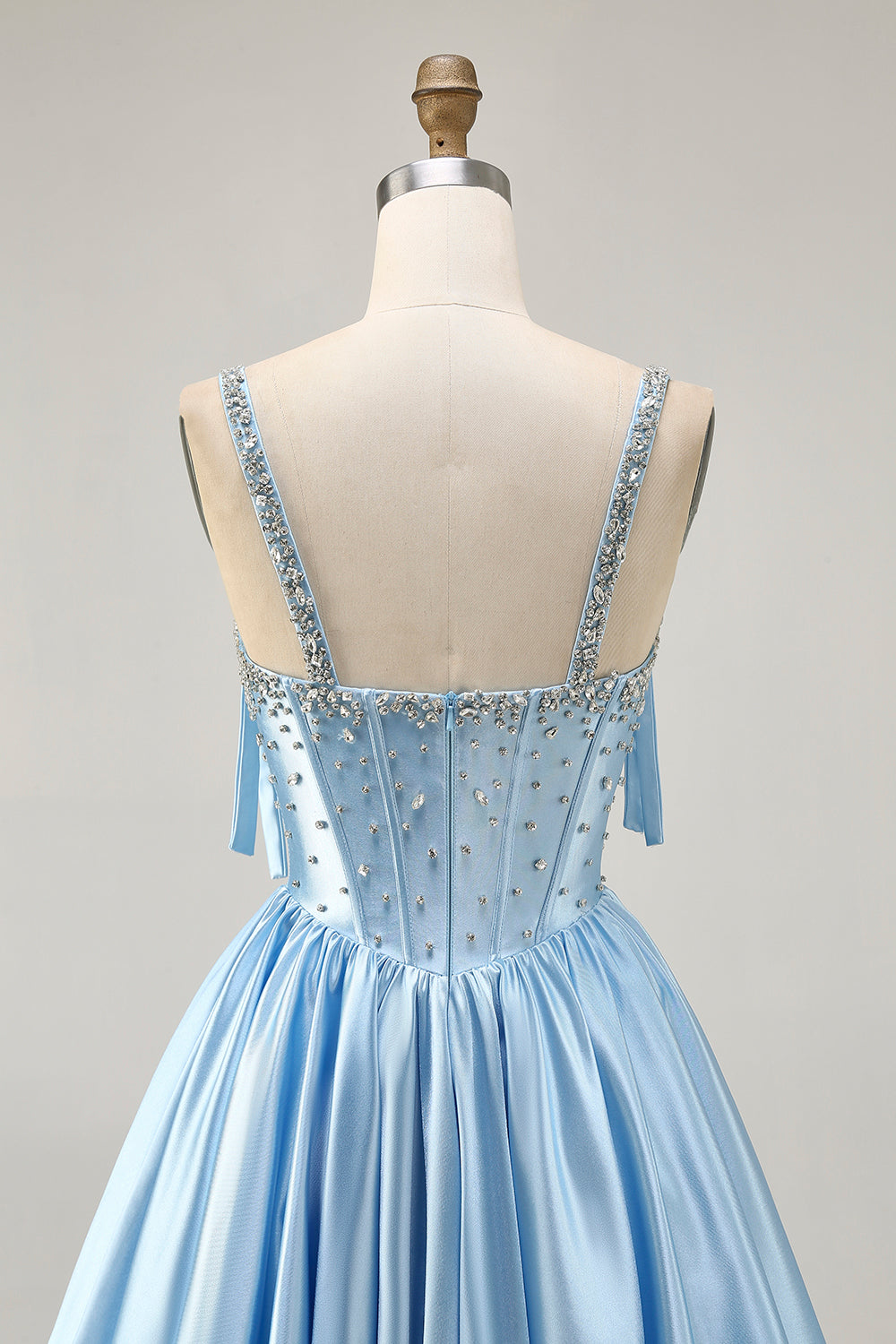 Satin Blue Corset A Line Homecoming Dress with Beading