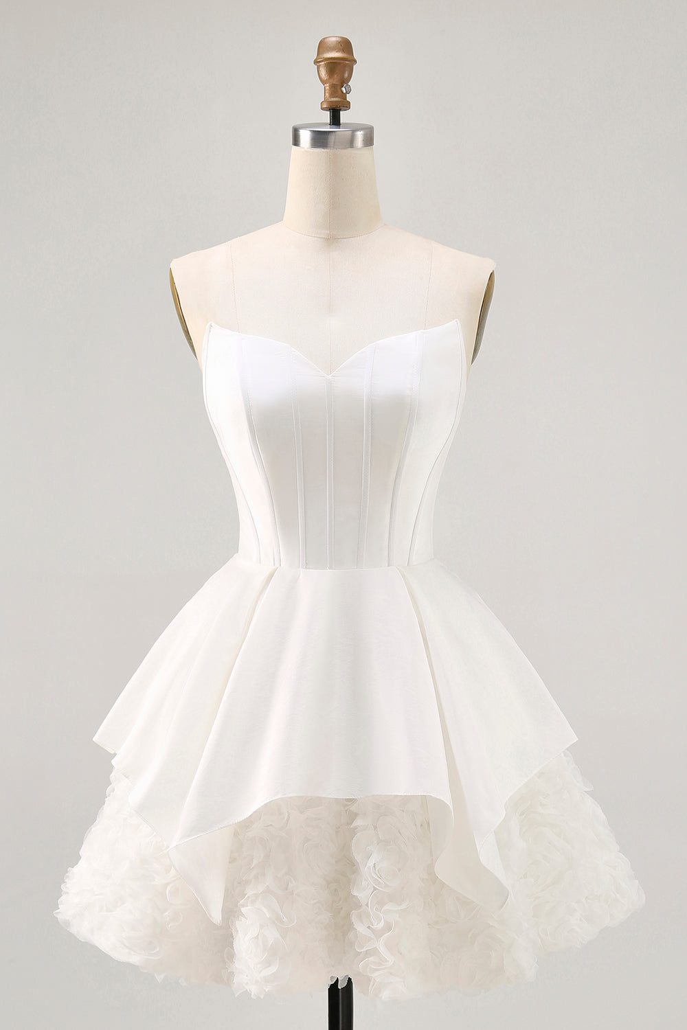 White A-Line Strapless Corset Homecoming Dress with Rosette