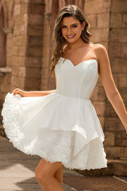 White A-Line Strapless Corset Homecoming Dress with Rosette
