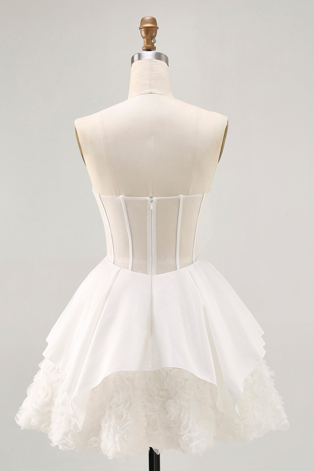 White A-Line Strapless Corset Homecoming Dress with Rosette