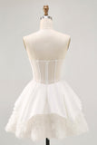 White A-Line Strapless Corset Homecoming Dress with Rosette