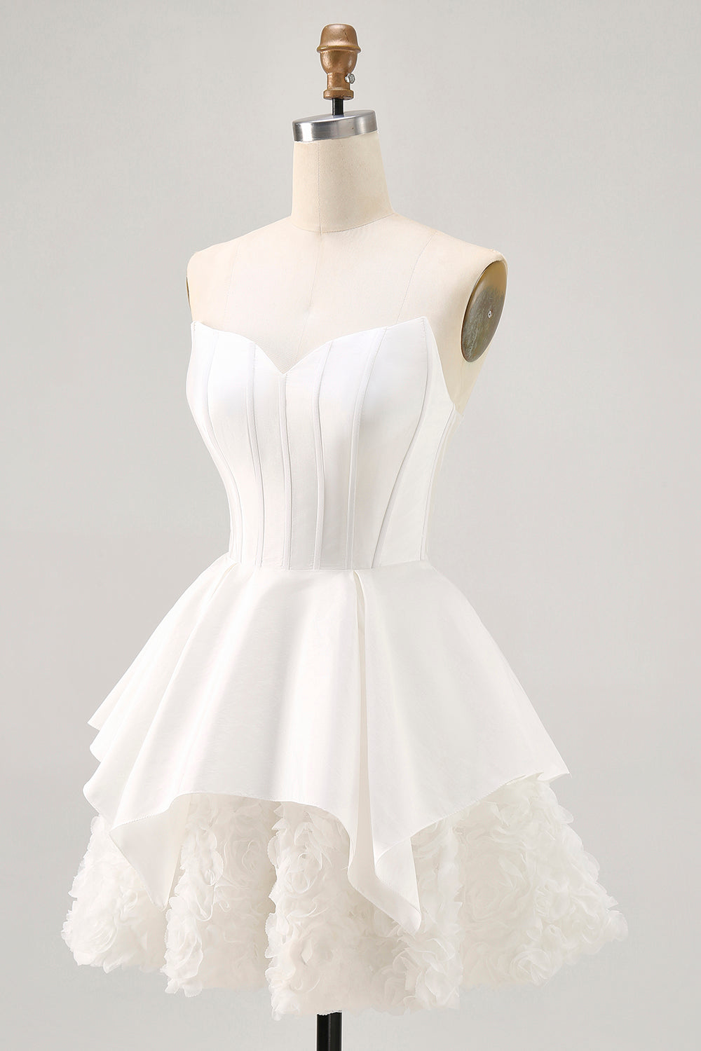 Satin Strapless Corset Rosette A Line White Homecoming Dress