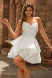 White A-Line Strapless Corset Homecoming Dress with Rosette