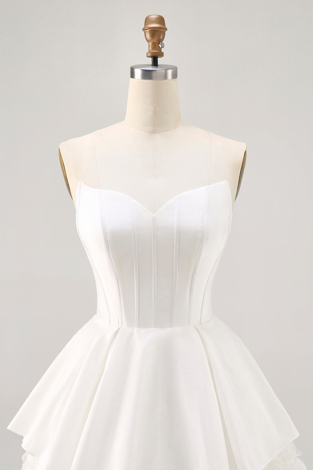 Satin Strapless Corset Rosette A Line White Homecoming Dress