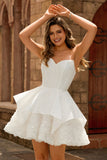 White A-Line Strapless Corset Homecoming Dress with Rosette