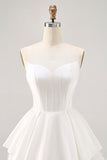 Satin Strapless Corset Rosette A Line White Homecoming Dress