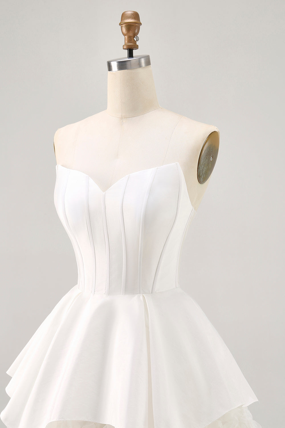 Satin Strapless Corset Rosette A Line White Homecoming Dress