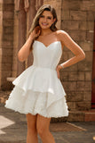 White A-Line Strapless Corset Homecoming Dress with Rosette