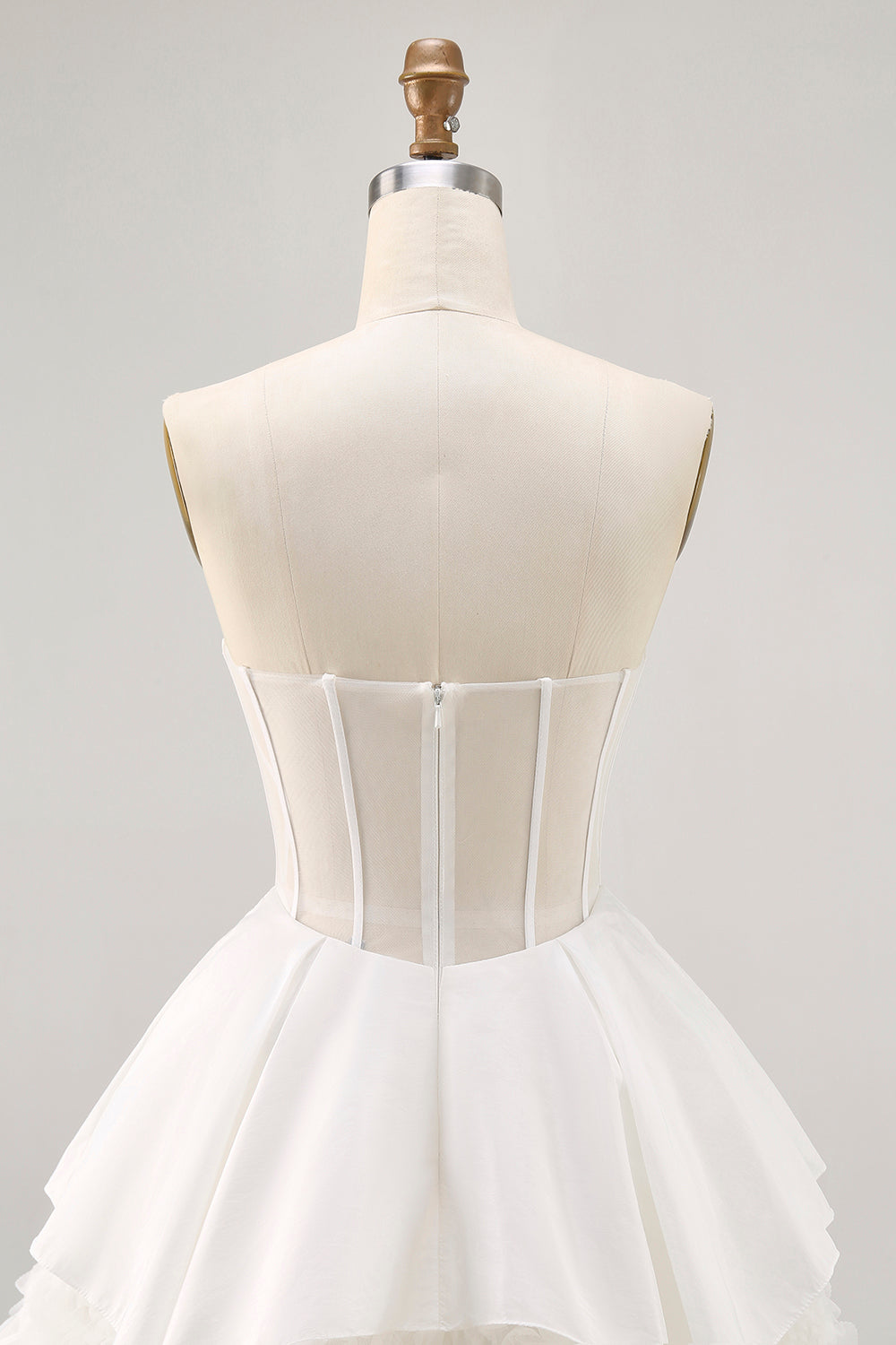 Satin Strapless Corset Rosette A Line White Homecoming Dress