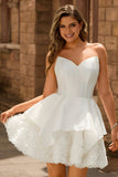 White A-Line Strapless Corset Homecoming Dress with Rosette