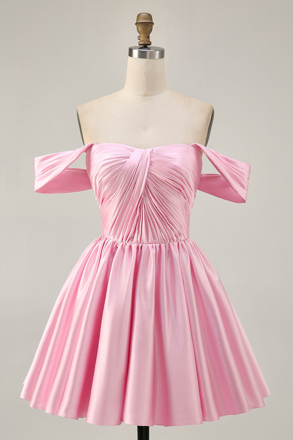 Pink A Line Ruched Off The Shoulder Homecoming Dress