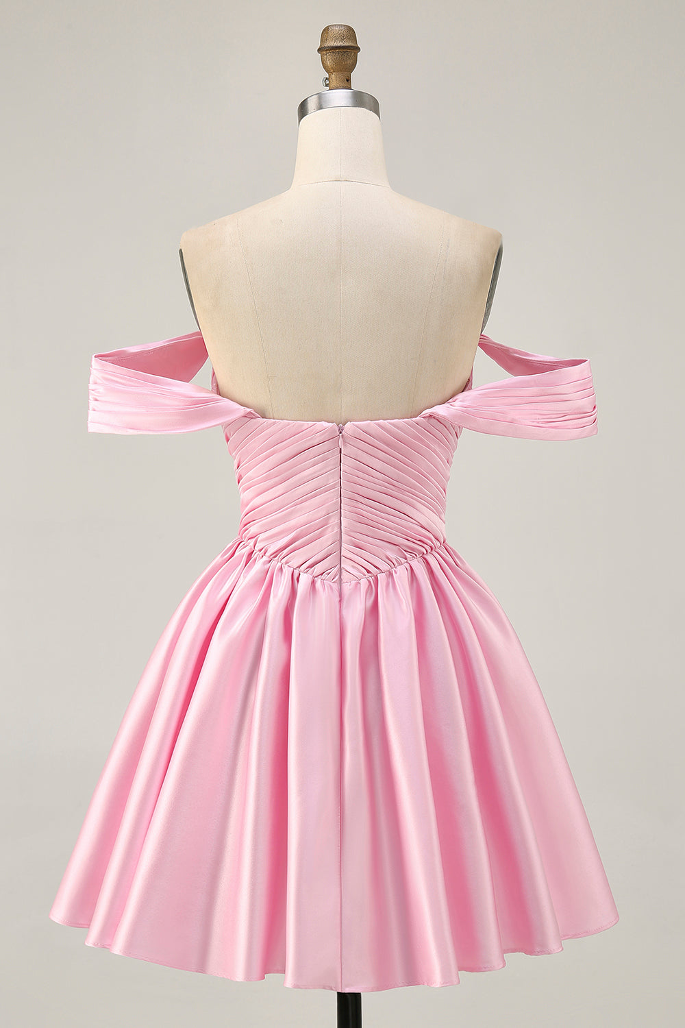 Pink A Line Ruched Off The Shoulder Homecoming Dress