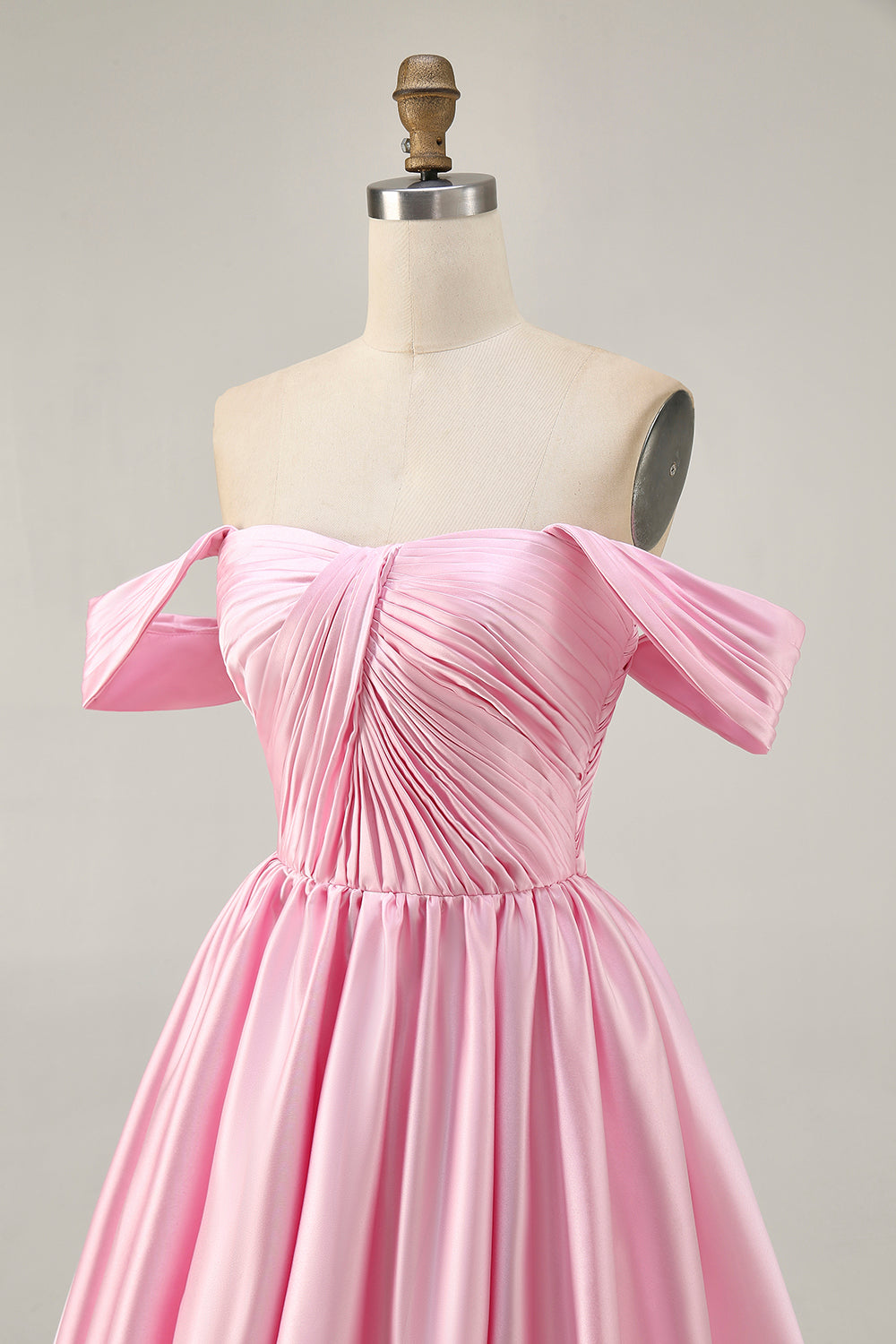 Pink A Line Ruched Off The Shoulder Homecoming Dress
