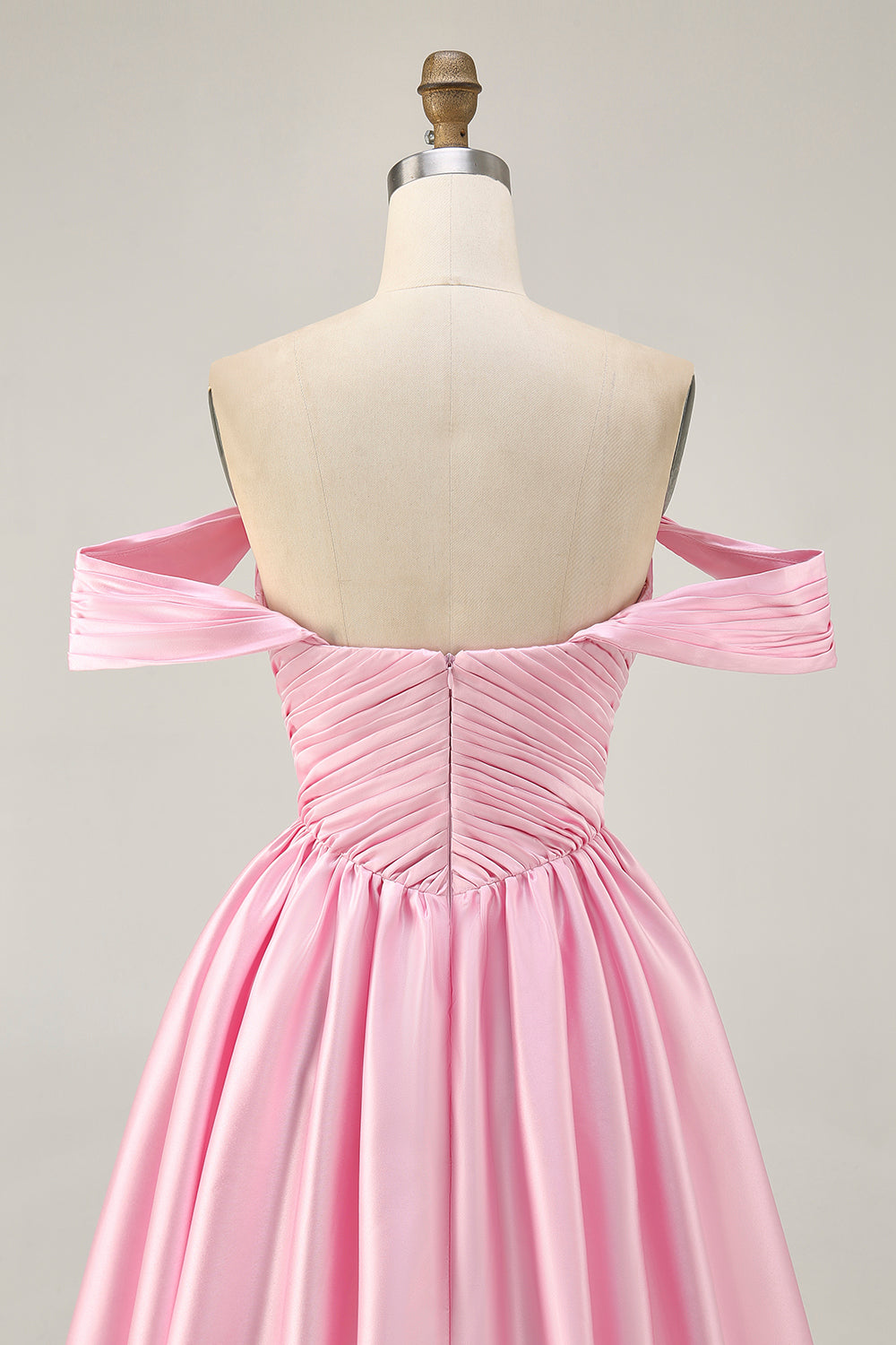 Pink A Line Ruched Off The Shoulder Homecoming Dress