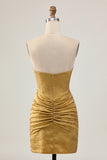 Strapless Golden Bodycon Homecoming Dress With Appliques