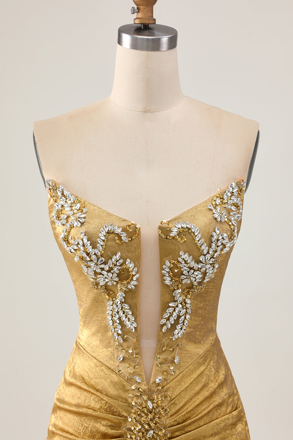 Strapless Golden Bodycon Homecoming Dress With Appliques