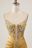 Strapless Golden Bodycon Homecoming Dress With Appliques
