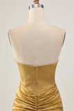 Strapless Golden Bodycon Homecoming Dress With Appliques