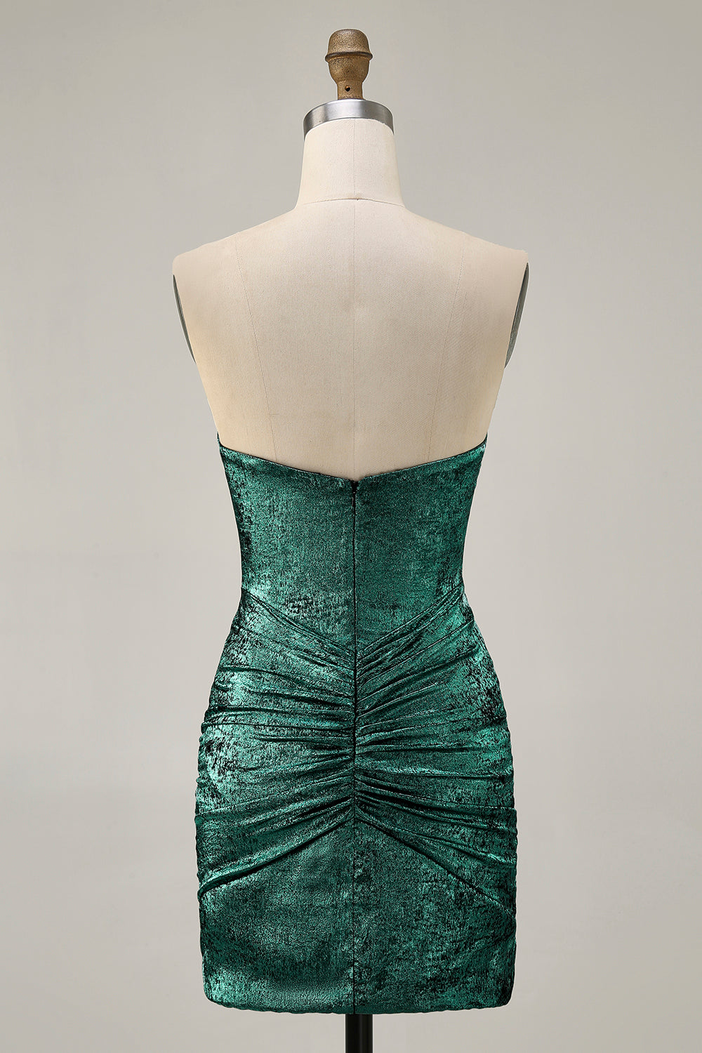 Green Strapless Ruched Bodycon Homecoming Dress with Rhinestones