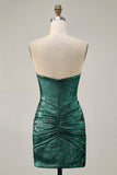 Green Strapless Ruched Bodycon Homecoming Dress with Rhinestones