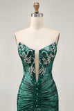 Green Strapless Ruched Bodycon Homecoming Dress with Rhinestones